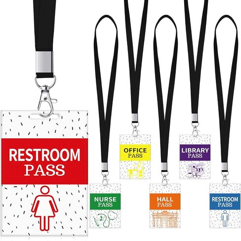 6 Sets Acrylic Hall Pass Lanyards and School Passes Set Unbreakable Lovely and Cute Classroom Passes for Restroom Library Boy Girl and Nurse Teachers Classroom School Supplies in Saudi Arabia