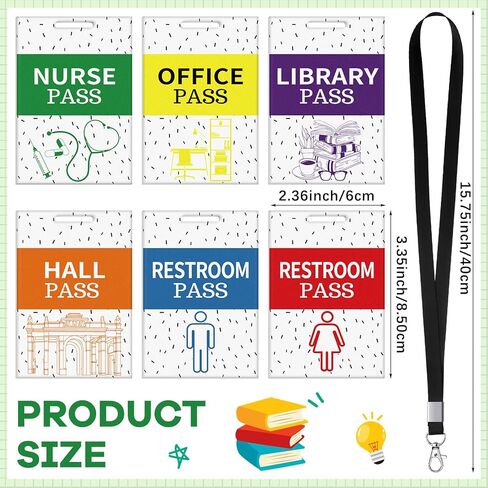 6 Sets Acrylic Hall Pass Lanyards and School Passes Set Unbreakable Lovely and Cute Classroom Passes for Restroom Library Boy Girl and Nurse Teachers Classroom School Supplies in Saudi Arabia
