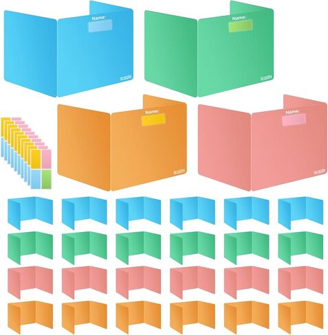 Colorful 12-Pack Desk Dividers for Students, Durable Plastic Study Carrel Divider, Easy to Clean Privacy Classroom Shield Folder Boards for Student Desk Pink Orange Blue Green in Kuwait