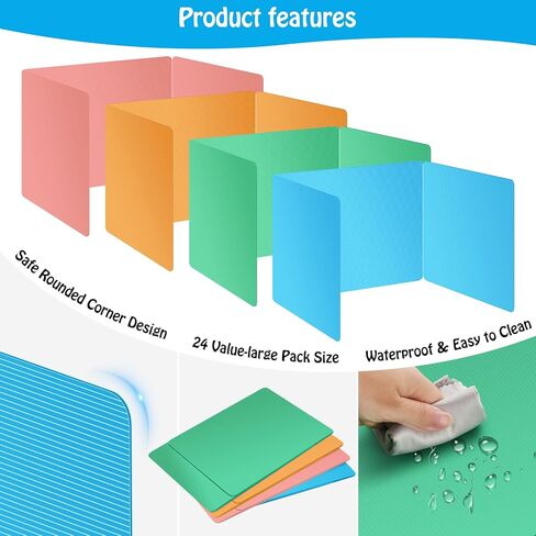 Colorful 12-Pack Desk Dividers for Students, Durable Plastic Study Carrel Divider, Easy to Clean Privacy Classroom Shield Folder Boards for Student Desk Pink Orange Blue Green in Kuwait