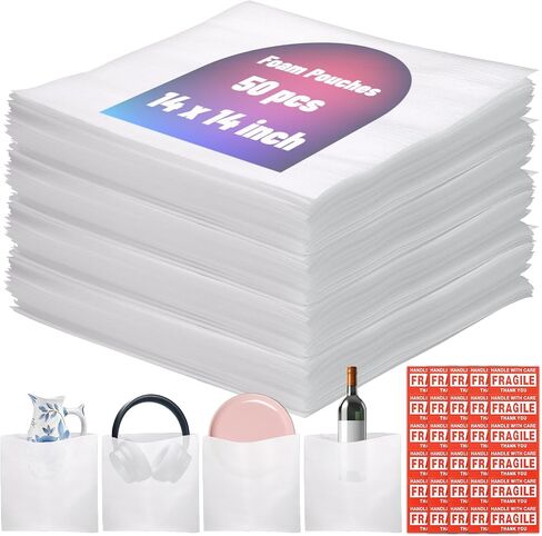 100 PCS تعبئة الأوباح والألواح الرغوية المتحركة ، 5 أحجام أكياس التفاف رغوة وسادة مع ملصقات هشة لحماية مستلزمات تخزين نظارات كوب (7.8 × 7.8 "، 7.5x12" ، 12x12 "، 14x14" ، 16x16 ") in Kuwait