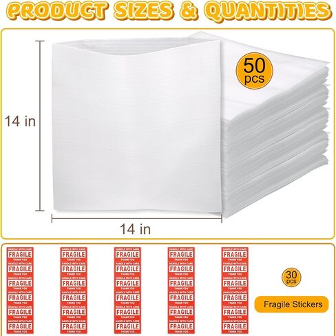 100 PCS تعبئة الأوباح والألواح الرغوية المتحركة ، 5 أحجام أكياس التفاف رغوة وسادة مع ملصقات هشة لحماية مستلزمات تخزين نظارات كوب (7.8 × 7.8 "، 7.5x12" ، 12x12 "، 14x14" ، 16x16 ") in Kuwait