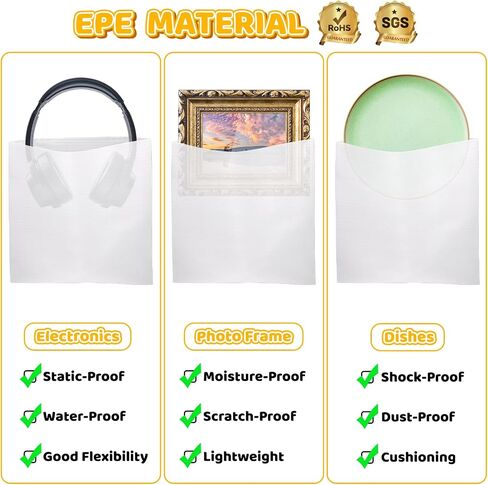 100 PCS تعبئة الأوباح والألواح الرغوية المتحركة ، 5 أحجام أكياس التفاف رغوة وسادة مع ملصقات هشة لحماية مستلزمات تخزين نظارات كوب (7.8 × 7.8 "، 7.5x12" ، 12x12 "، 14x14" ، 16x16 ") in Kuwait