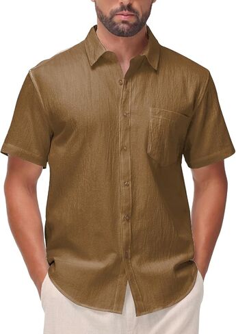 Sir7 Mens Summer Summer Summer Sleeve Cotton City Cityrts Disual Button Button Down Down Beach Vacation Tops Tops in Kuwait