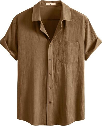 Sir7 Mens Summer Summer Summer Sleeve Cotton City Cityrts Disual Button Button Down Down Beach Vacation Tops Tops in Kuwait