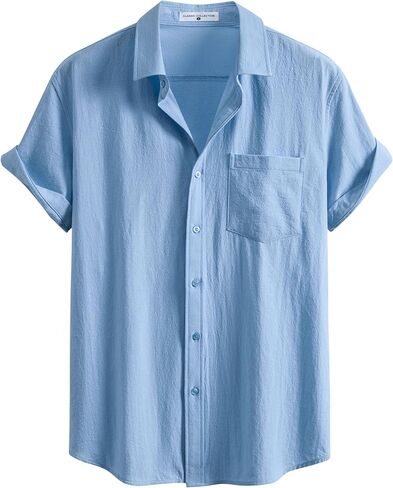 SIR7 Mens Summer Short Sleeve Cotton Linen Shirts Casual Button Down Shirts Beach Vacation Wedding Tops in Kuwait