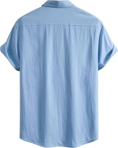 SIR7 Mens Summer Short Sleeve Cotton Linen Shirts Casual Button Down Shirts Beach Vacation Wedding Tops in Kuwait