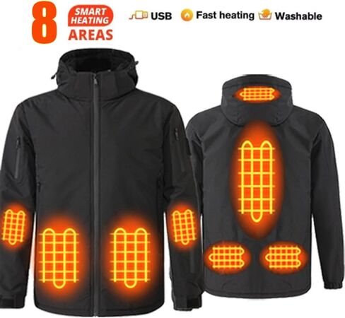 Heated Jacket for Men Waterproof Windbreaker Unisex Hooded Thermal Coat USB Electric Heating Cycling Suit in Kuwait
