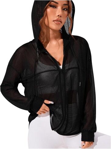 SweatyRocks نساء zip up hoodie shyer mesh mesh proched in Saudi Arabia