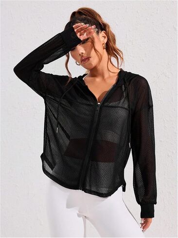 SweatyRocks نساء zip up hoodie shyer mesh mesh proched in Saudi Arabia