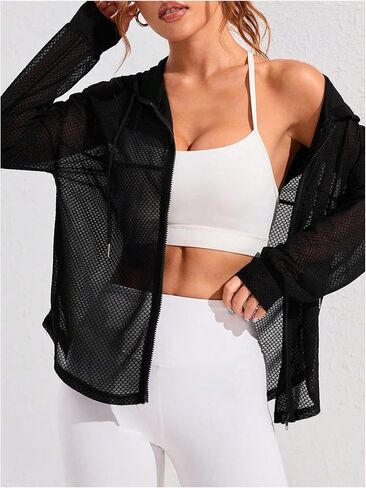 SweatyRocks نساء zip up hoodie shyer mesh mesh proched in Saudi Arabia