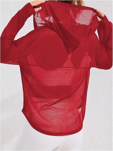 SweatyRocks Women's Zip Up Hoodie Sheer Mesh Hooded Workout Running Jackets in Saudi Arabia