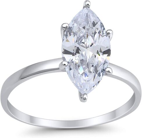 Blue Apple Co. Solitaire الزفاف خاتم الخطوبة Marquise شكل الزركونيا المكعب 925 الفضة الجنيه الاسترليني in Kuwait