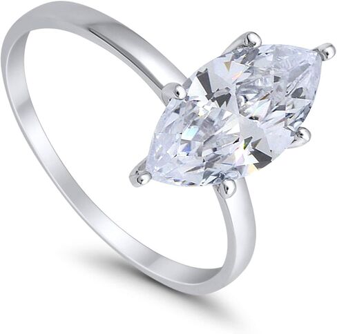 Blue Apple Co. Solitaire الزفاف خاتم الخطوبة Marquise شكل الزركونيا المكعب 925 الفضة الجنيه الاسترليني in Kuwait