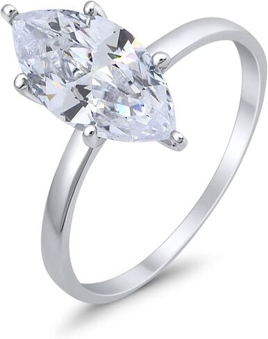 Blue Apple Co. Solitaire الزفاف خاتم الخطوبة Marquise شكل الزركونيا المكعب 925 الفضة الجنيه الاسترليني in Kuwait