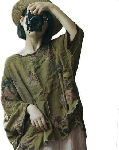 NFYM Women Hippie Clothes Hend Round Neck Flower Pullover Tops Tops Obintage Blouse in Kuwait