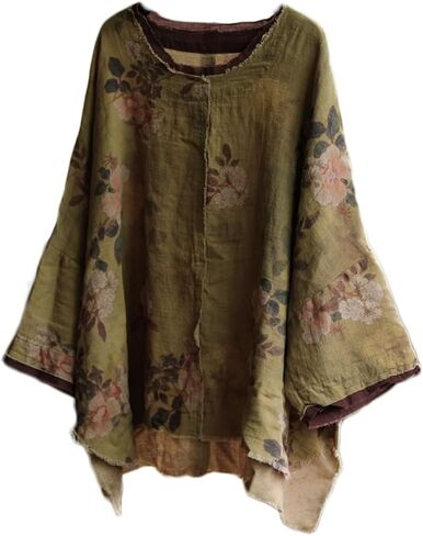 NFYM Women Hippie Clothes Hend Round Neck Flower Pullover Tops Tops Obintage Blouse in Kuwait