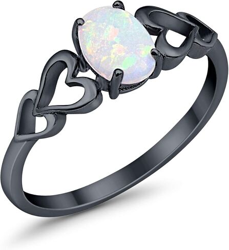 Blue Apple Co. Solitaire Promise Ring Oval Lab Created Opal Heart Accent Simulated Cubic Zirconia 925 Sterling Silver Choose Color in Saudi Arabia