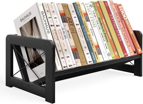 ELITEROO Desktop Bookshelf Organizer, Wood Slanted Desk Bookshelf, Small Tabletop Book Rack, Portable Mini Bookcase for Book Display, Cookbooks, Kids Reading, Office & Home Storage, Rustic Brown in Kuwait