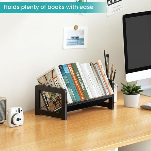 ELITEROO Desktop Bookshelf Organizer, Wood Slanted Desk Bookshelf, Small Tabletop Book Rack, Portable Mini Bookcase for Book Display, Cookbooks, Kids Reading, Office & Home Storage, Rustic Brown in Kuwait