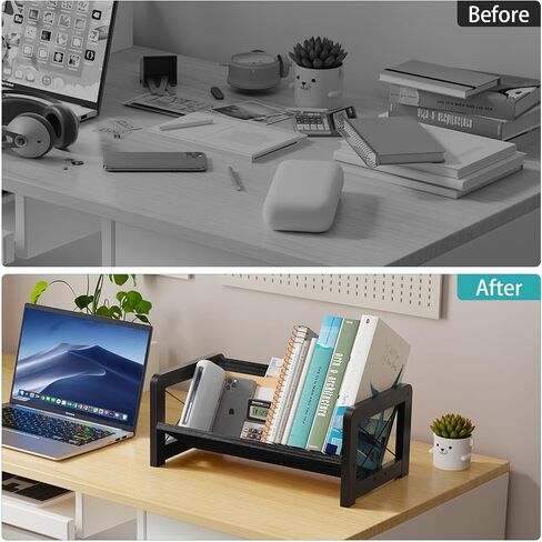 ELITEROO Desktop Bookshelf Organizer, Wood Slanted Desk Bookshelf, Small Tabletop Book Rack, Portable Mini Bookcase for Book Display, Cookbooks, Kids Reading, Office & Home Storage, Rustic Brown in Kuwait