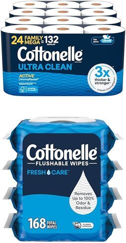 ورق تواليت Cottonelle Ultra Clean مع نسيج تنظيف نشط ، أنسجة الحمام القوية ، 24 لفائف Mega Mega = 132 لفائف منتظمة (4 عبوات من 6) in Saudi Arabia