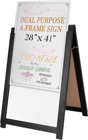 Ilyapa 2 in 1 A Frame Sign Holder and Chalkboard Easel - Dual Sided Magnetic Chalk Sandwich Board & Poster Stand - Sidewalk Advertising Signs Display for Businesses and Vendors Outdoor - 28x41 - Black in Kuwait