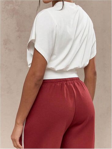GORGLITTER Women's Dolman Short Sleeve Crop Tops Ruched Crew Neck Casual Going Out Tops in Saudi Arabia