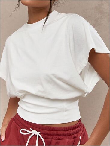 GORGLITTER Women's Dolman Short Sleeve Crop Tops Ruched Crew Neck Casual Going Out Tops in Saudi Arabia