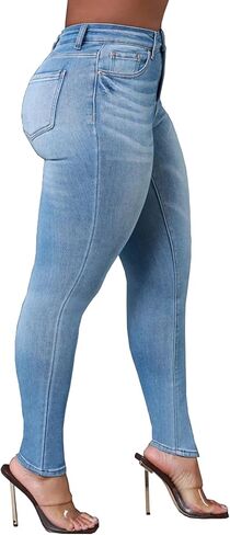 HugeNice Women's Mid-Rise Stretch Skinny Jeans Casual Slim Fit Elastic Waist Denim Pants in Kuwait