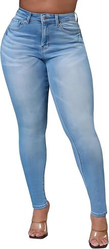 HugeNice Women's Mid-Rise Stretch Skinny Jeans Casual Slim Fit Elastic Waist Denim Pants in Kuwait