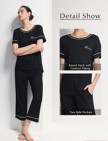 Gys Women Pajama يضع الخيزران Viscose أعلى الأكمام و Capri Pants 2 قطعة نوم in Saudi Arabia