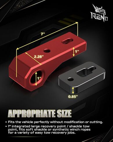 RENO Bronco Rear Tow Hooks, Tow Point Hooks Fits Soft Shackles Towing Recovery Compatible with 2021-2024 Bronco, Replace OEM M-18954-BTHR (Aluminum, Red, Set of 2) in Kuwait