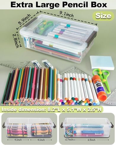 12 Pack Extra Large Pencil Box with Removable Dividers, Thickened Plastic Pencil Case Bulk, Clear Crayon Storage Box Stackable Marker Organizer Containers for Pen, Craft, Art (12 Pack) in Saudi Arabia
