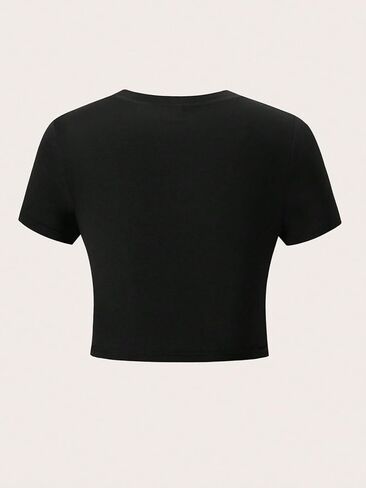 QJQ Women's Letter Graphic Bow Short Sleeve Crewneck Crop Tops Y2K Slim Fit Cute T Shirts Casual Trendy Tees in Saudi Arabia