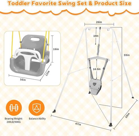 4-in-1 Toddler Swing Set & Baby Jumper and Bouncer for Toddlers, Foldable Baby Swing Stand for Outdoor Indoor Play, Easy to Assemble and Store for Ages 6 Months to 10 Years Old (Grey) in Kuwait