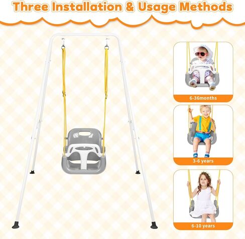 4-in-1 Toddler Swing Set & Baby Jumper and Bouncer for Toddlers, Foldable Baby Swing Stand for Outdoor Indoor Play, Easy to Assemble and Store for Ages 6 Months to 10 Years Old (Grey) in Kuwait