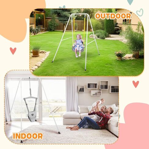 4-in-1 Toddler Swing Set & Baby Jumper and Bouncer for Toddlers, Foldable Baby Swing Stand for Outdoor Indoor Play, Easy to Assemble and Store for Ages 6 Months to 10 Years Old (Grey) in Kuwait