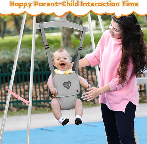 4-in-1 Toddler Swing Set & Baby Jumper and Bouncer for Toddlers, Foldable Baby Swing Stand for Outdoor Indoor Play, Easy to Assemble and Store for Ages 6 Months to 10 Years Old (Grey) in Kuwait
