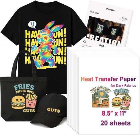 Efuncro 8.5" x 11" Heat Transfer Paper 20 Sheets for T-Shirts, Mugs, and Custom Printing Compatible with Inkjet & Laser Printers Printable Heat Transfer Vinyl for Dark Fabric in Kuwait