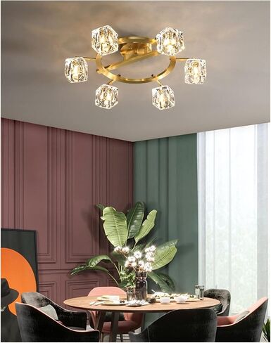 الثريات LED ، Copper S Lead غرفة المعيشة الإضاءة المنزلية V-intage مصباح بلوري متوافق مع مصابيح سقف غرفة المطبخ ، الثريات للمطبخ in Saudi Arabia