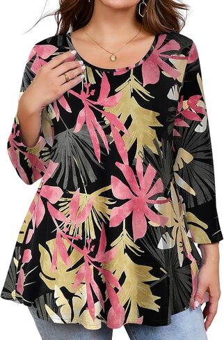 تي شيرت نسائي من JollieLovin بأكمام 3/4 فضفاض ومقاس متأرجح أساسي in Kuwait