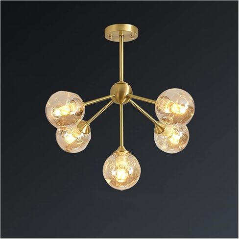 الثريات 3-Light Flush Mount Ceil Light Mid Century Sputnik Chandelier Brass Brass Fiptures with Glass Shade Light Light Light for Bedroom Room Farmhouse Hift in Saudi Arabia