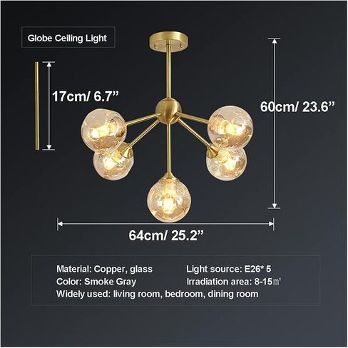الثريات 3-Light Flush Mount Ceil Light Mid Century Sputnik Chandelier Brass Brass Fiptures with Glass Shade Light Light Light for Bedroom Room Farmhouse Hift in Saudi Arabia