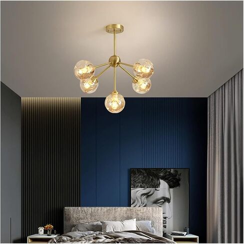 الثريات 3-Light Flush Mount Ceil Light Mid Century Sputnik Chandelier Brass Brass Fiptures with Glass Shade Light Light Light for Bedroom Room Farmhouse Hift in Saudi Arabia
