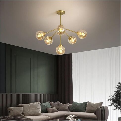 الثريات 3-Light Flush Mount Ceil Light Mid Century Sputnik Chandelier Brass Brass Fiptures with Glass Shade Light Light Light for Bedroom Room Farmhouse Hift in Saudi Arabia