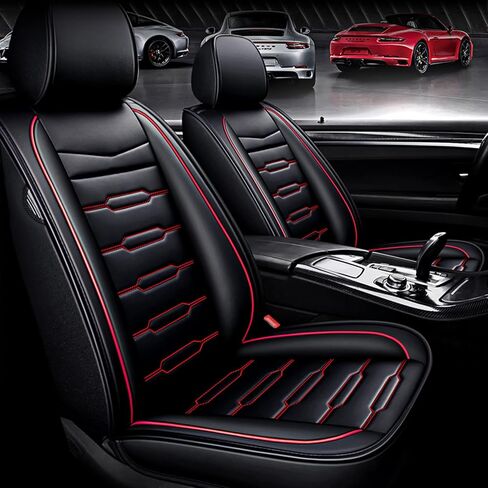 AOMSAZTO Car Seat Cover Fit for Toyota Tundra 2008-2024 2025 Full Set 5 Seats Leather Car Seat Cushion Full Coverage Leather Protector SUV Pickup Truck Auto Seat Cover Waterproof Black&Red in Saudi Arabia