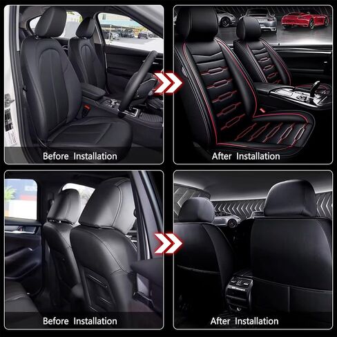 AOMSAZTO Car Seat Cover Fit for Toyota Tundra 2008-2024 2025 Full Set 5 Seats Leather Car Seat Cushion Full Coverage Leather Protector SUV Pickup Truck Auto Seat Cover Waterproof Black&Red in Saudi Arabia