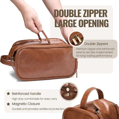 IUI Toiletry Bag for Men - Large Mens Travel Bag Toiletries Organizer- Shaving Bag for Toiletry Bathroom Water-resistant Hanging Dopp Kit PU Leather Cosmetic Bags for Traveling, Brown in Saudi Arabia