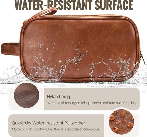 IUI Toiletry Bag for Men - Large Mens Travel Bag Toiletries Organizer- Shaving Bag for Toiletry Bathroom Water-resistant Hanging Dopp Kit PU Leather Cosmetic Bags for Traveling, Brown in Saudi Arabia
